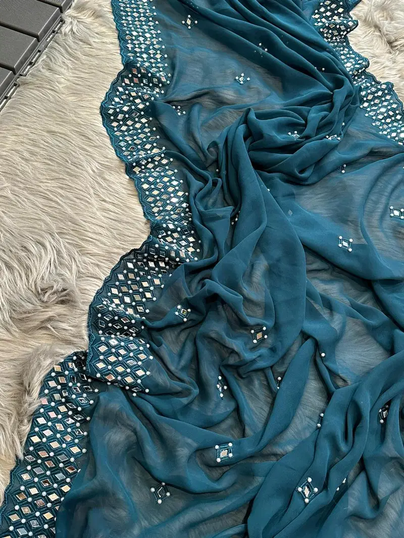 Akshra Krishi Faux Georgette Mirror Work Wedding Sarees Wholesale Price In Surat
